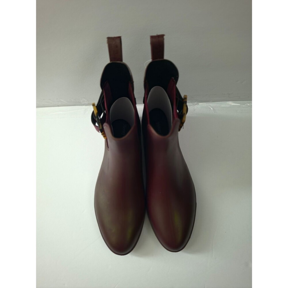 Women's Burgundy Chelsea Rain Boot with Decorative Buckle - Picture 3 of 7